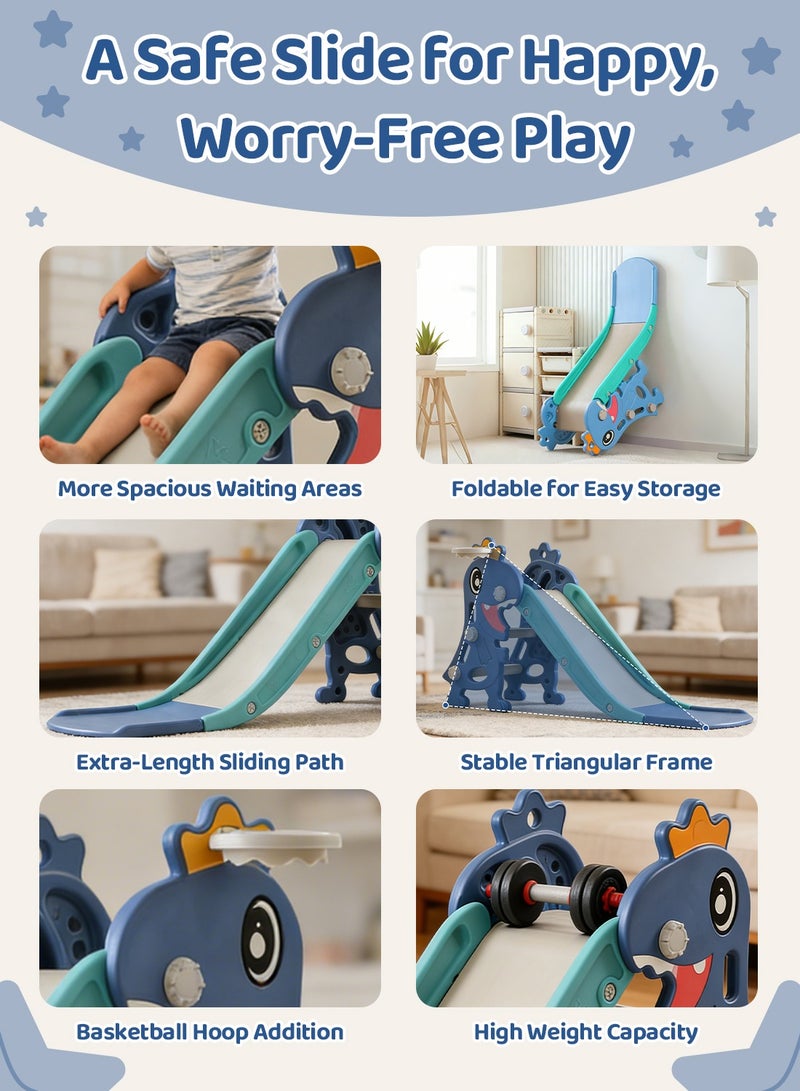 MaBaby Children's Freestanding Slide Indoor Household Small Kids Slide for Toddlers Folding Indoor Freestanding Slide Easy Assemble Children Climber Playset Toy Climber Freestanding Toddler Slide Basketball - Image 2